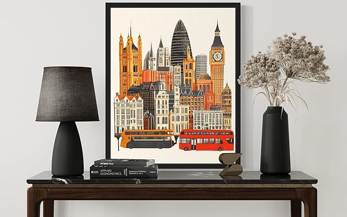 London United Kingdom Wall Art Poster Print, Vintage Retro Landscape Scenery Painting Artwork Travel Prints Decor Cityscape Landmarks Gallery 27 (London United Kingdom, 8 x 10 inches, Black Frame)