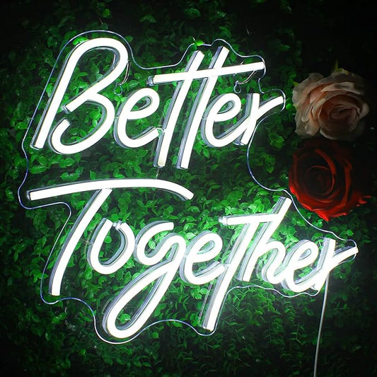 Looklight Better Together Neon Sign Led Lights Decor for Room Wedding White Neon Signs Letters Neon Light for Wall Decor Wedding Engagement Celebrate Party Connectivity