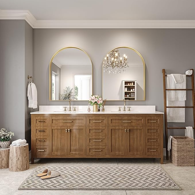 Brightify Arched Mirror, Arched Wall Mirror, 28 x 40 Inch Gold Arch Mirror, Metal Frame Gold Bathroom Mirror, Arched Top Bathroom Vanity Mirror for Living Room Bedroom Mantel Entryway Hallways