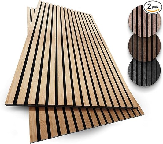 2-Pack Wood Panels for Wall - Acoustic Wood Slat Wall Panels, Soundproof Wooden Paneling for Interior Decor