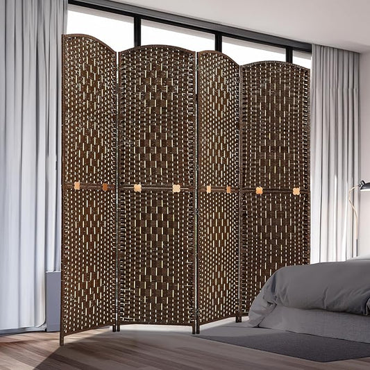 JOSTYLE Room Divider 6FT Folding Wall Divider for Room Separation Portable Privacy Screen Hand-Made Freestanding Room Partition Dividers, 2-in-1 Multifunction Room Divider Panel (Brown, 4 Panel)