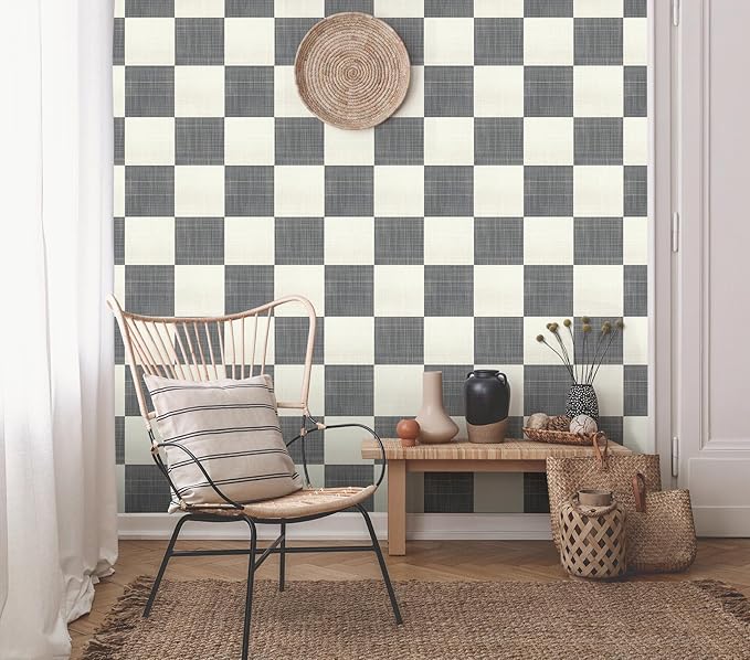 Buffalo Checkered Wallpaper – Modern Minimalist Black and White Plaid Peel and Stick Wallpaper, Self-Adhesive Vinyl for Home Decor, 17.7in x 118in