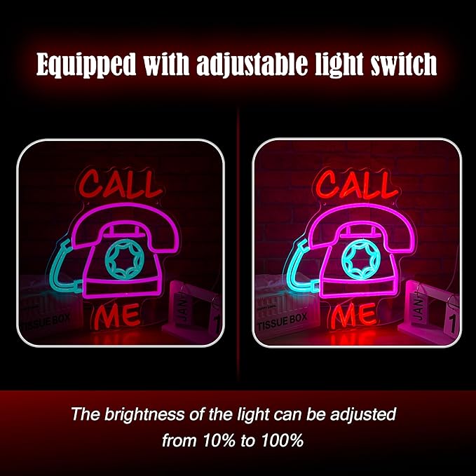 Call Me Neon Sign for Wall Decor Dimmable Retro Led Light Sign Bright Landline Light Up Sign Usb Powered Phone Neon Light for Home Bedroom Business Hotel Office Man Cave (15.35 * 12.6 in)