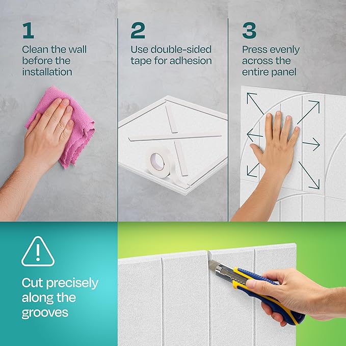 Acoustic Panels 12-Pack Soundproof Wall Panels 12"x12"x0.4" Decorative Sound Dampening for Your Home, Office, Studio, Bedroom & More with Unique ModuArc Carving [White]