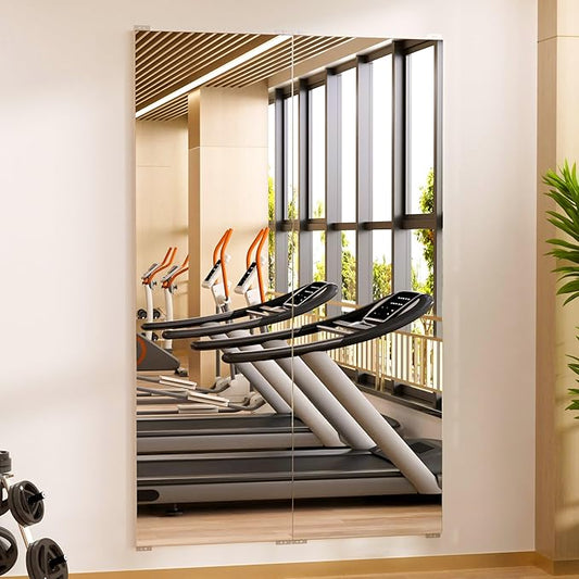 brisafe 2PCS 59" x 16" Gym Mirror - Full Length Wall Mirror for Gyms, Dance Studios, Home and Yoga - Easy Installation, Ultra Light Shatterproof Nano Miorror Reduces 60% Commercial Insurance Costs