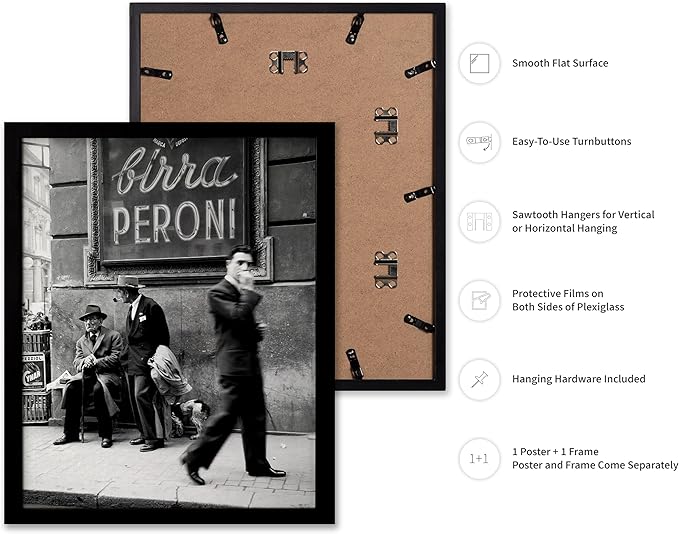 Poster Master Vintage Photograph Poster - Travel Print - Men in a Street of Napoli, Italy, Black & White, Minimalist - Gift for Artist, Friend - Wall Decor for Home, Office, 8x10 Black Framed