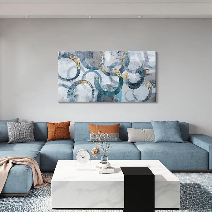 Mofutinpo Abstract Canvas Wall Art for Living Room, Modern Minimalist Wall Pictures Painting - Blue and Teal Room Decorations, cliques Framed Wall Art for Bedroom Office Artwork 20×40IN