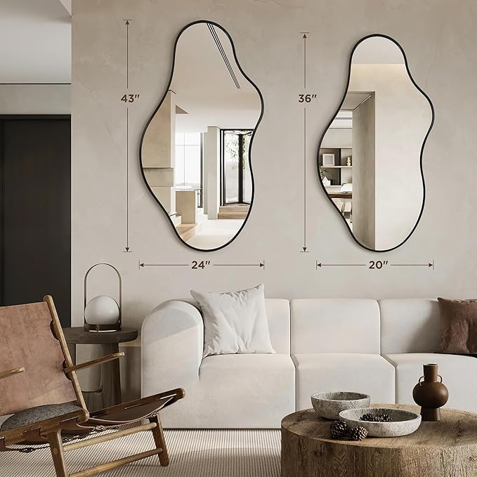 Bathroom Mirrors for Over Sink - Long Wall Mirrors Decorative 24"x 43" Asymmetrical Abstract Aviation Aluminum Alloy Frame Unique for Bedroom, Living Room, Cloakroom, Entryway Black