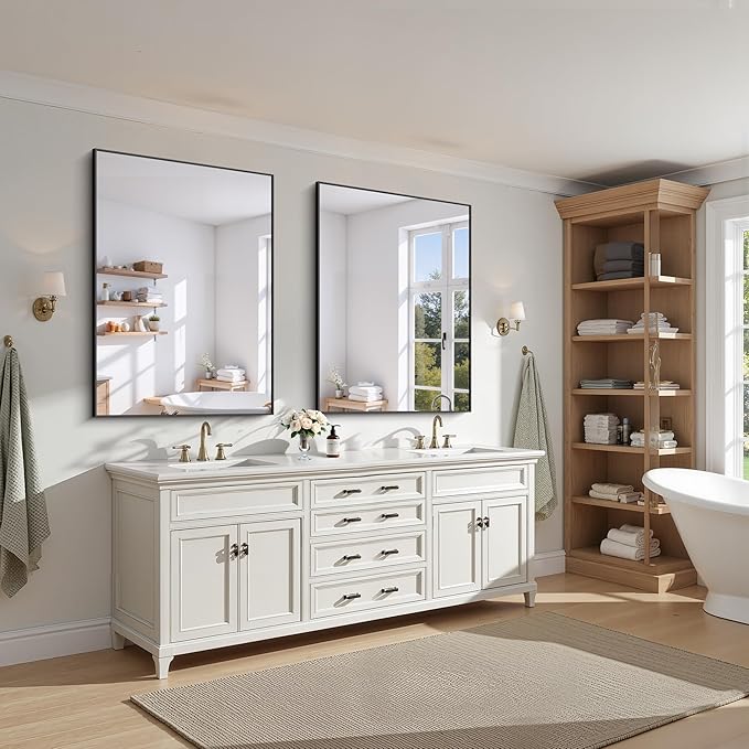 KOCUUY Bathroom Mirror Black, 48x36 Inch Rectangle Wall Mirror with Metal Frame, Black Vanity Mirror Modern Home Decor for Bathroom, Living Room, Farmhouse, Entryway, Hang Horizontal/Vertical