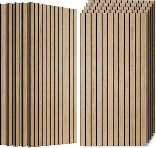 10 Pack Soundproof Wall Panels,Decorative Noise Dampening Panels,Sound Panels with Simulated Wood Grain Finish, 47.2”x23.6”,for Office,Home Theater,Studio,Living Room, Teak