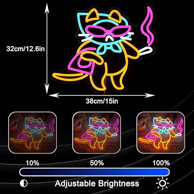 Lady Cat Neon Sign USB Powered Cool Glasses Cat LED Light Sign for Wall Decor Dimmable Fashion Kitty Neon Light for Bedroom Living Room Man Cave Bar Party Fashion Store Pet Shop