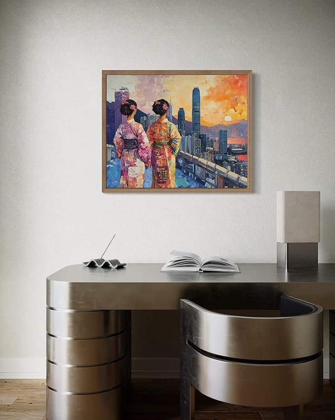Hong Kong Art Print Poster, Asia Oriental Countries Culture Wall Art Asian Paintings for Bedroom Bathroom Living Room Decor 97 (Hong Kong, 16 x 20 inches, Wood Frame)