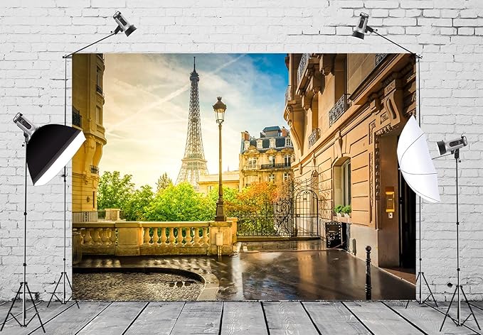 BELECO 10x8ft Fabric Paris Eiffel Tower Backdrop Summer Street View European Famous Building French City Landscape Background Paris Theme Party Decor Wedding Photography Wallpaper Photo Studio Prop