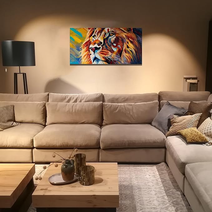 AmoyArt Lion Wall Art for Living Room, Animal Canvas Wall-Decor for Bedroom, Colorful Print Picture for Home, Size 40x20 Inches