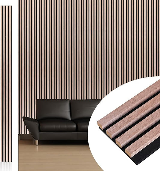 NeatiEase Wood Wall Panels, 9 Feet Acoustic Slat Wall Panels for Interior Wall Decor and Noise Reduction, Decorative Slat Wall Paneling, Natural Walnut, 4-Piece