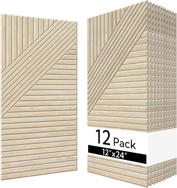 Olanglab Peel and Stick Wall Panels12 Pack, 23.6 x 11.8 per Wall Panels, Acoustic Wall Panels, Sound Absorbing Wall Art for Home Studio and Office, Light Natural Oak Pattern, Sleek Line