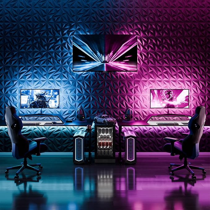 72 Pack 3D Wall Panels for Interior Wall Decor, 11.8'' x 11.8'' Decorative Wall Panels, Accent Wall Panels, 3D Diamond Design Wall Decor for Living Room, Bedroom, Gaming Room, Black