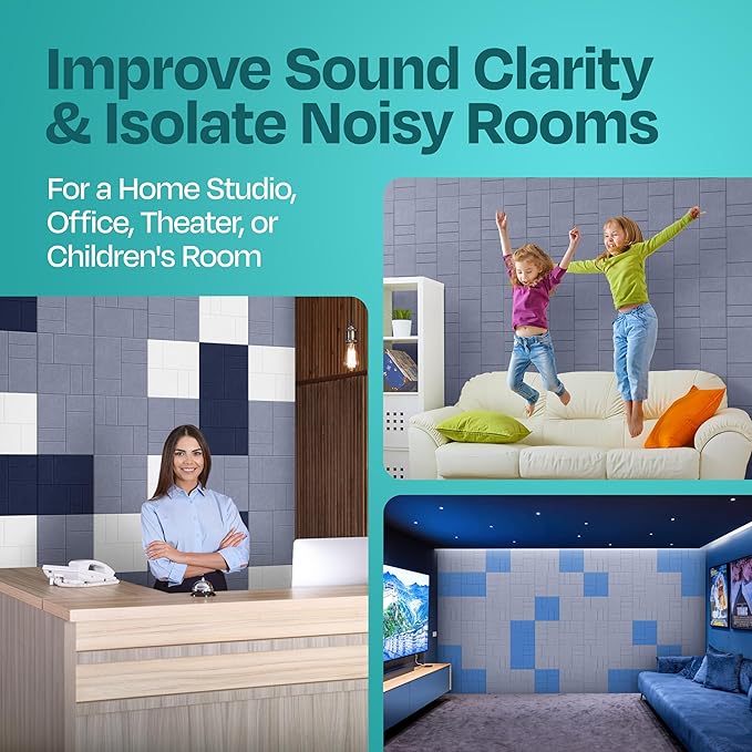 Acoustic Panels 12-Pack Soundproof Wall Panels 12"x12"x0.4" Decorative Sound Dampening for Your Home, Office, Studio, Bedroom & More with Unique GridFrame Carving [Dusky Gray]