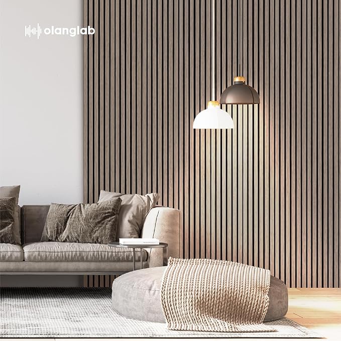 Olanglab Wood Slat Wall Panels, Wooden Acoustic Wall Panels, 94.5"x12.6" Each 3D Wall Panels for Interior Wall Decor, 4 Pack in Total 94.5"x50.4" (Dark Walnut)