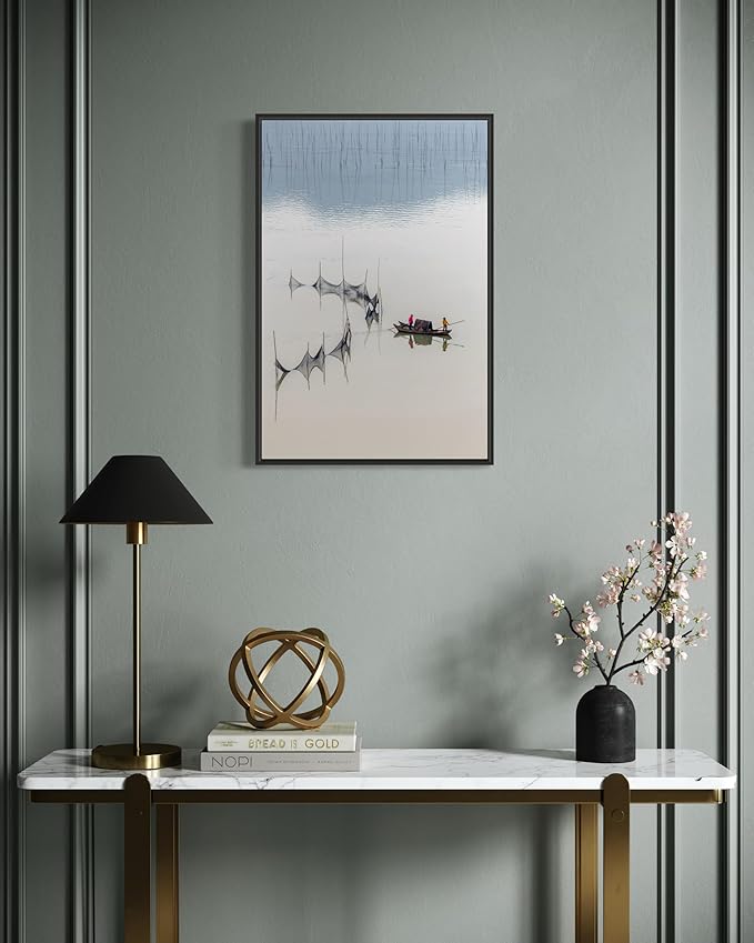 Oriental Beauty: Stunning Feng Shui Landscape Wall Art Vertical Prints for Home Decor in 3 Sizes (Tranquil Fishing: Reflections on a Serene Waterway, 12" x 18", Oriental Beauty)