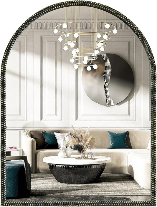 WallBeyond Black Vintage Mirror for Vanity 24x32 Inch, Gold Antique Mirror with Ornate Beaded Frame for Bathroom, Living Room, Fireplace, Entryway