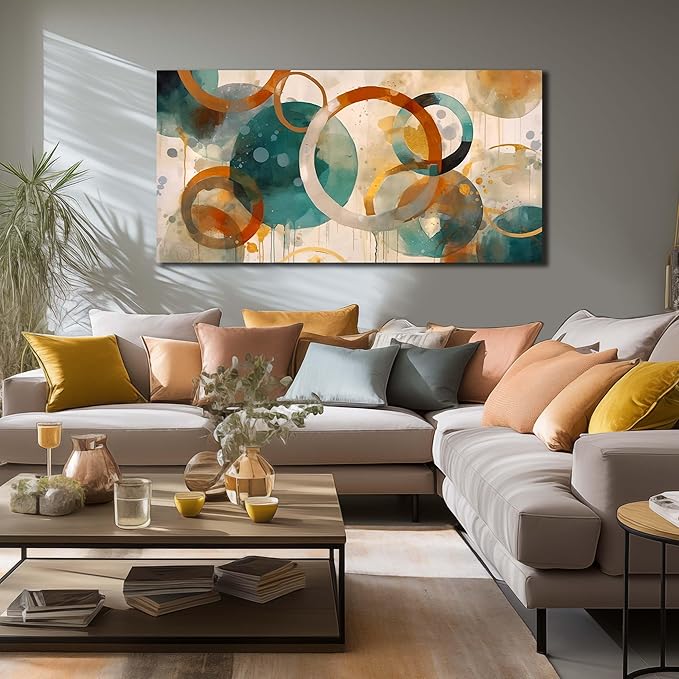 CANEITO Abstract Wall Art for Living Room, Circle Canvas Wall-Decor for Bedroom, Geometric Print Artwork, Size 48 x 24 Inches