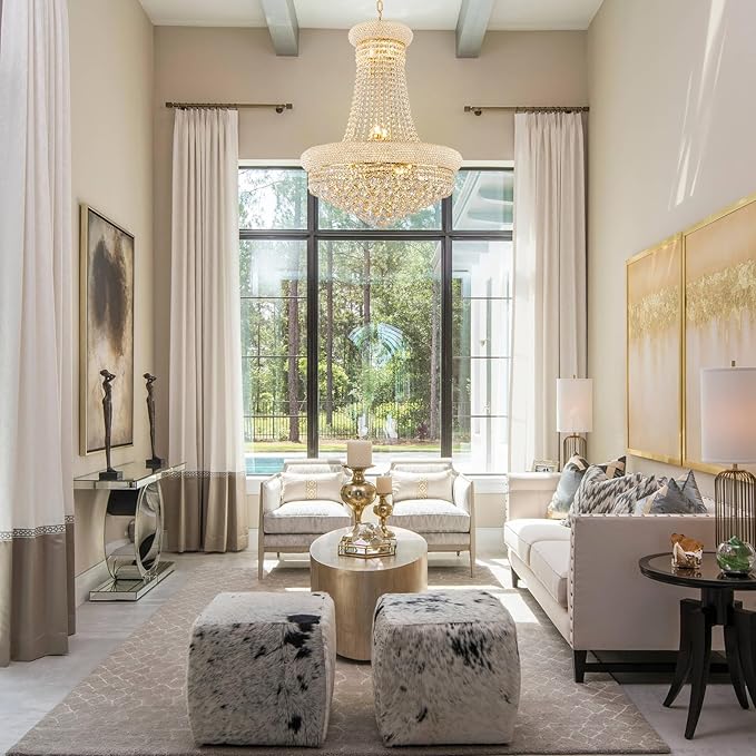 14 - Light Unique Empire Crystal Chandelier with Adjustable Chain for High Ceiling Foyer Entryway Living Room Dining Room Bedroom Gold Finish