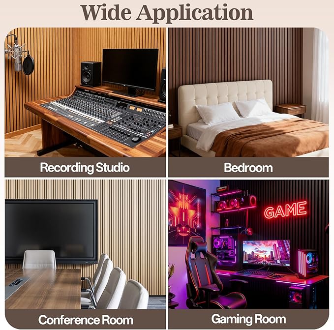 4 Pack Wood Panels for Wall, 94.4" x 12.6" Acoustic Wood Slat Wall Panel for Interior Decor & Noise Reduction, Soundproof Panel, Sound Absorbing 3D Textured Panels - Oak