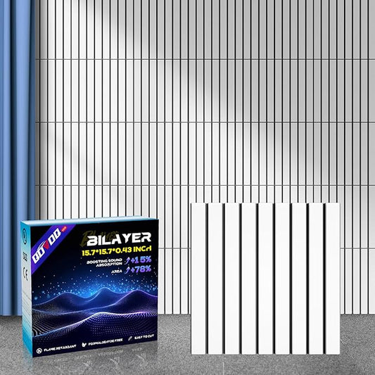 8 Pack Large Innovation Double Deck Soundproof Wall Panels, 15.7 x 15.7 x 0.4 in Sound Proof Foam Panels for Walls, 0.9lb/ft³ High Density,Cork Boards Alternative Black&White