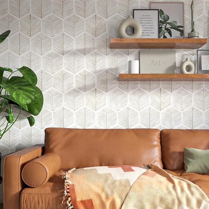 MelunMer 118In L 17.3In W Modern Peel and Stick Wallpaper Boho Contact Paper for Cabinets/Drawers Self Adhesive Removable Wallpaper for Bedroom/Bathroom Waterproof Geometric Contact Paper Beige/White