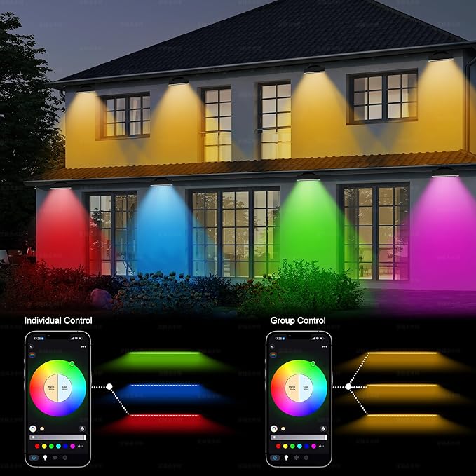 Smart Flood Light, Outdoor LED Light Bar, RGBCW Color Changing, 2700K-6500K Dimmable, IP65 Waterproof, App & Voice Control, Music Sync, Group Timer, Wall Washer Landscape Spotlight