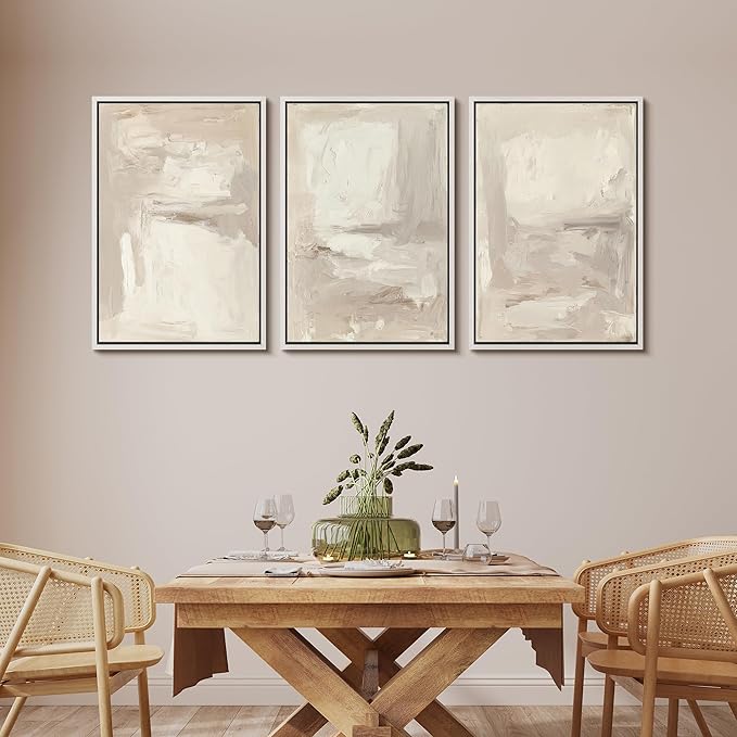 MUDECOR Framed Wall Art Print Set Neutral Abstract Modern Minimalist in Beige and Cream Tones Illustrations Modern Art Boho Decorative Colorful Chic for Living Room, Bedroom, Office - 16"x24"x3 White