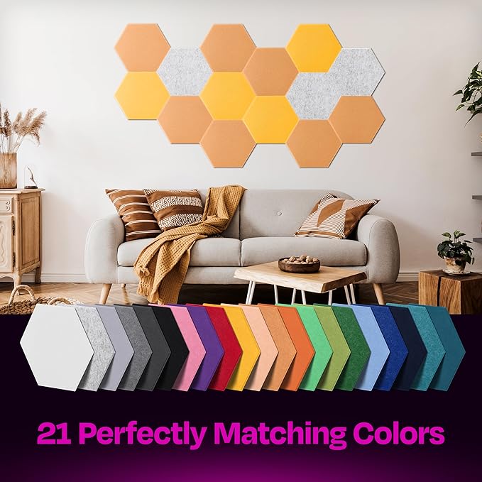 Acoustic Panels 12-Pack Soundproof Wall Panels 14"X12.1"X0.4" Sound Panels High Density Sound Dampening Panels - [70'S Orange Hexagon]
