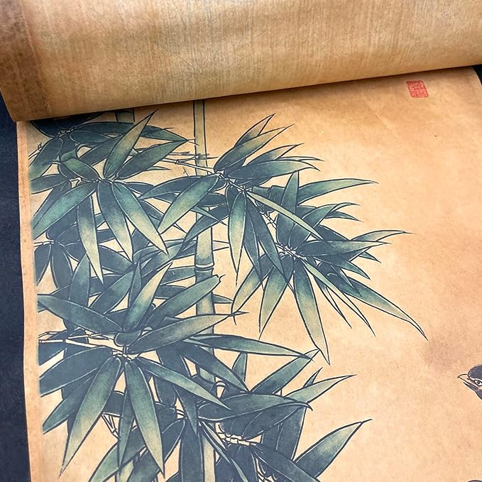 CIFIBIFUN Wall Asia Art Prints Posters Painting Eastern Bird Plants Flower Vintage Style,4 Panels Large Floral Home Walls Foldable Decor (Super Old Aging Paper, A Plants Birds)