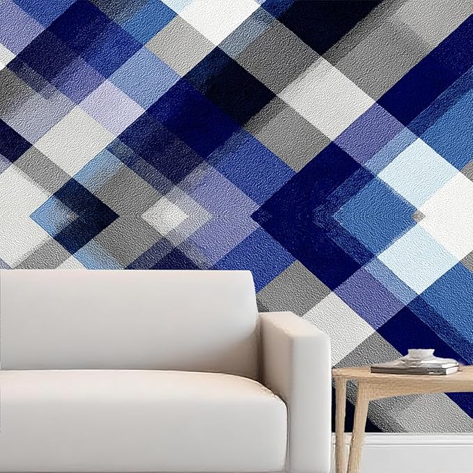 Nuxovilar Blue Plaid Checkered Textured Peel and Stick Wallpaper, 15.75"x39.37", Self-Adhesive Contact Paper, Classic Tartan Design for Bedroom, Living Room and Table Decor