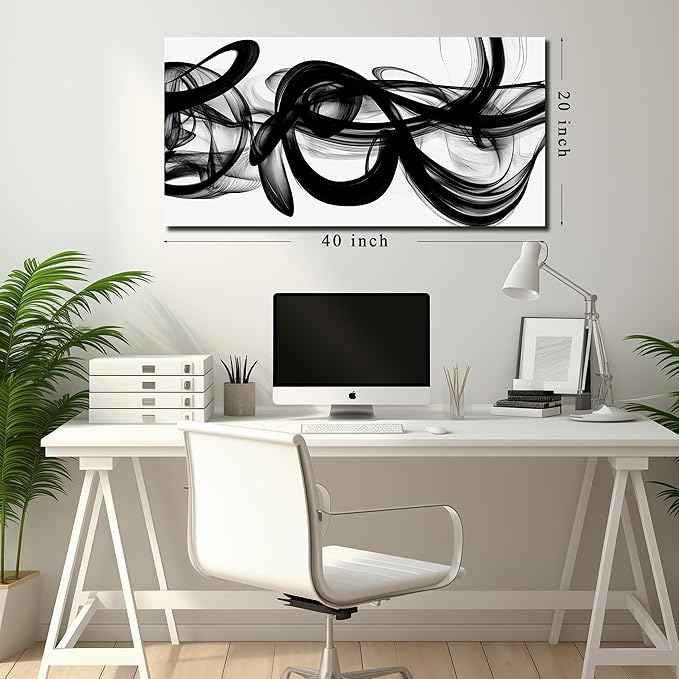 Black and White Abstract Wall Art for Bedroom Black Wall Decor for Living Room Canvas Print Wall Art for Office Ready to Hang 20 x 40 Inch