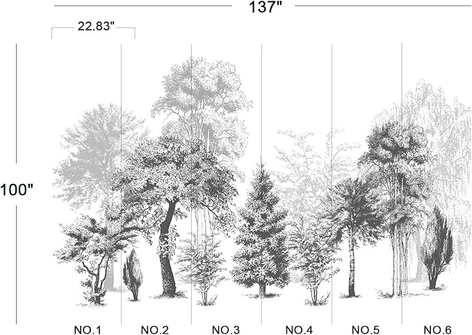 Black and White Oil Painting Forest Wall Mural Wallpaper for Bedroom 137" x 100"