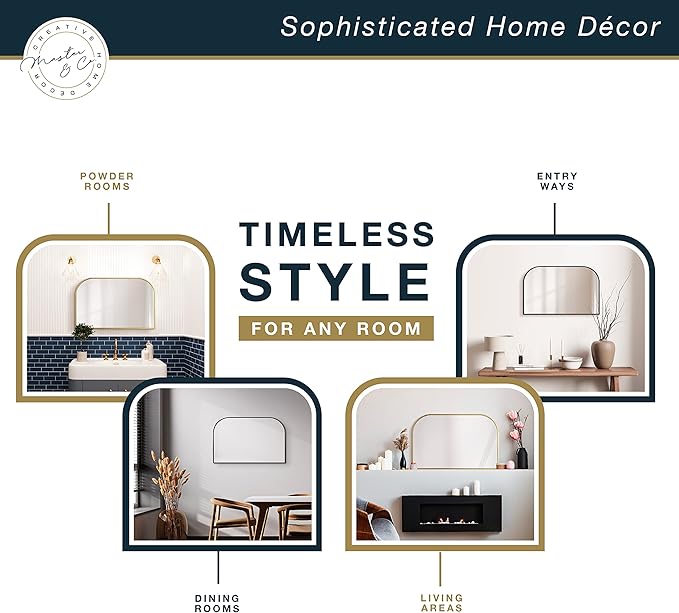 MCS Master & Co. Modern Metal Large Wall Mirror, Minimalist Home Decor Mantle Arch Mirror for Living Room, Bedroom, or Bathroom, 24 by 36 Inch, Black