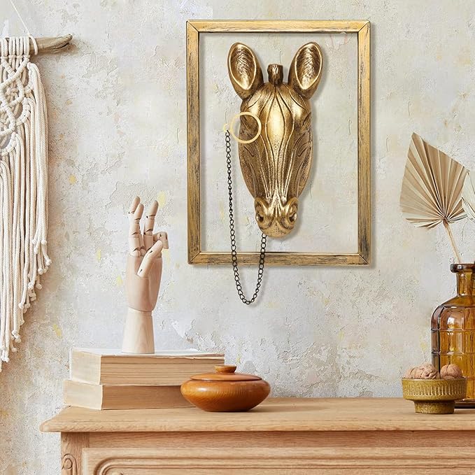 Newinhome Animal Heads Wall Decoration (Gift Metal Frame) Resin Animals Sculptures Head Wall Hanging Decor Gold vintage Wall Sculpture for Living Room Bedroom Office(Zebra)