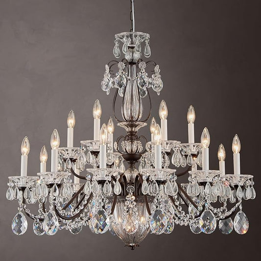 18 Lights Large Crystal Chandeliers for High Ceilings Brown Maria Theresa Chandelier Modern Chandelier Light Fixture for Foyer Entryway Staircase Hallway High Ceiling Living Room Dia 37 inch