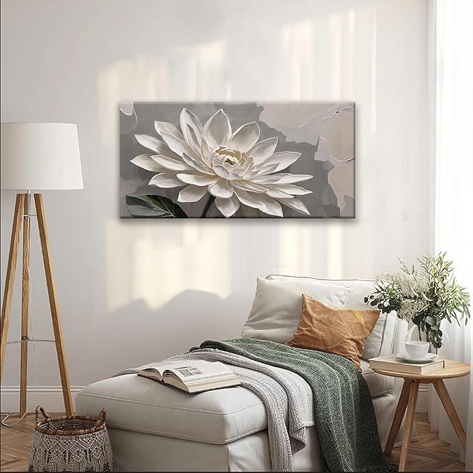 Canvas Art Wall Decor Floral Wall Art For Living Room Modern Canvas Wall Decor Prints Pictures White Flower Wall Art Picture For Bedroom Hotel Home Artwork 24x48 Inch