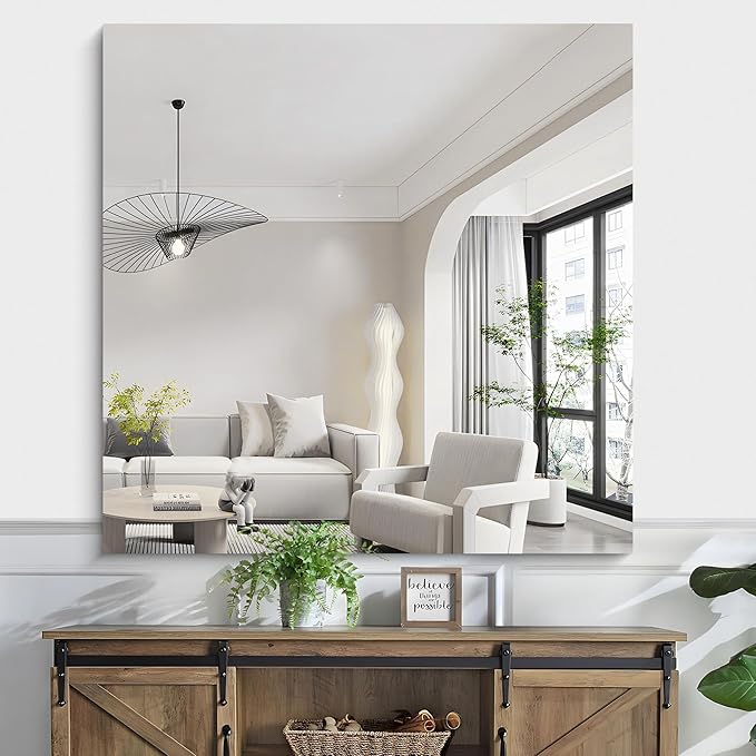 KOCUUY Large Frameless Mirror, 42x42 Inch Square Bathroom Vanity Mirror for Over Sink, Upgraded Shatterproof Unframed Design for Bedroom, Living Room, Entryway