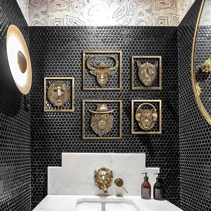 JJALIGHTS Exquisite Resin Animal Head Wall Sculpture (Gift Metal Frame) - Imitation Copper Vintage Decor for Living Room, Bedroom & Office | Decorative Wall Hanging Art