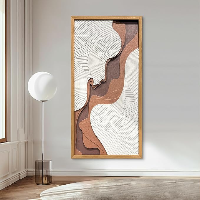 BrightA Creative wood carving relief wave-shaped large-scale wall decoration. Masterful craftsmanship with wooden frame. Suitable for study rooms and entrance halls to enhance the space's style and aesthetic appeal. Artwork hanging piece 23.6"x47.2"