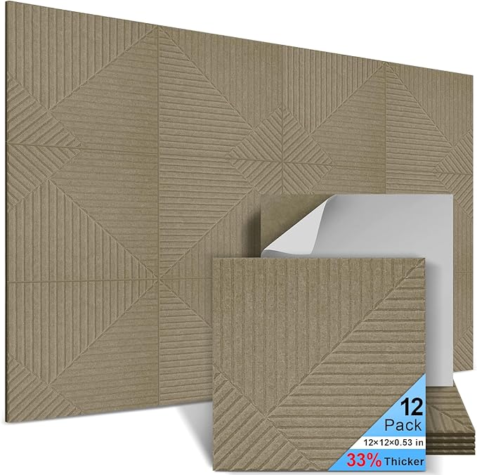 12 Pack Acoustic Wall Panels Self-Adhesive, 12" X 12" X 0.5" Decorative Acoustic Panels, Soundproof Wall Panels for Studio, Home & Living Room, Polyester - Three Zones Dark Cyan