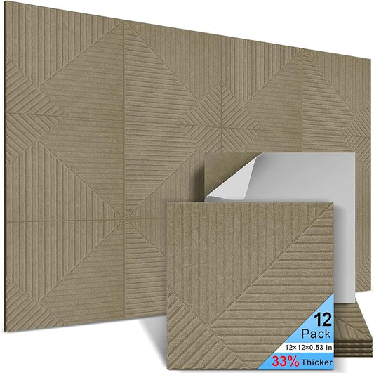 12 Pack Acoustic Wall Panels Self-Adhesive, 12" X 12" X 0.5" Decorative Acoustic Panels, Soundproof Wall Panels for Studio, Home & Living Room, Polyester - Three Zones Dark Cyan