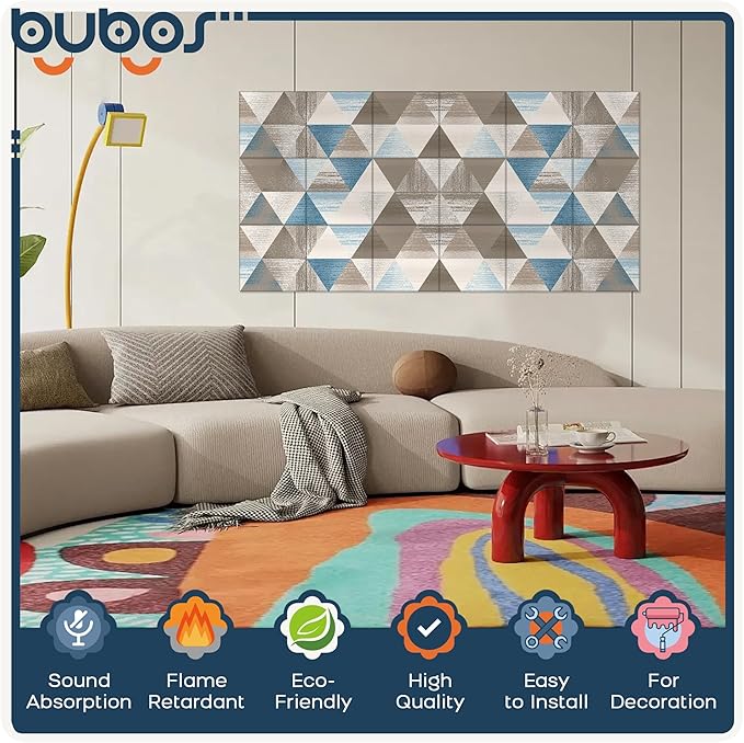 BUBOS 18 Pack Art Acoustic Panels Soundproof Wall Panel,11.8X11.8 Inches Sound Absorbing Panel,Self-Adhesive Decorative Acoustical Wall Panels, Acoustic Treatment for Home Office（Infinite Loop）