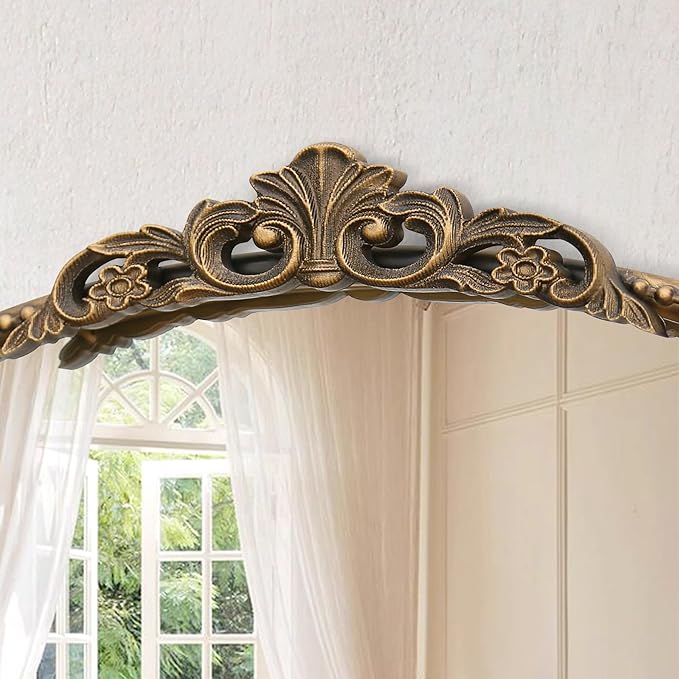 Micasso Vintage Wall Gold Mirror: 31"x 19" French Baroque Antique Mirror - Traditional Ornate Decorative Arched Mirrors for Wall/Bathroom/Entryway/Fireplace/Hallway - Home Decor for Living Room