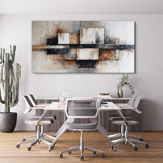 Modern Abstract Geometric Oversized Wall Art Decor For Living Room Modern Abstract Beige And Black Wall Art Geometric Decorations Prints Wall Art For Bedroom And Office Wall Decor 29 X 58 Inch