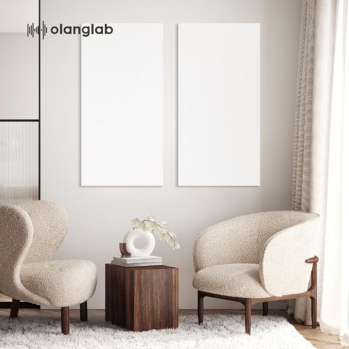 Olanglab Acoustic Panels 2 Pack, 48''x24'' Large Sound Panels, Fabric Wrapped Sound Proof Foam Panels for Walls, Sound Absorbing Panels for Recording Studio Acoustical Treatments (White)